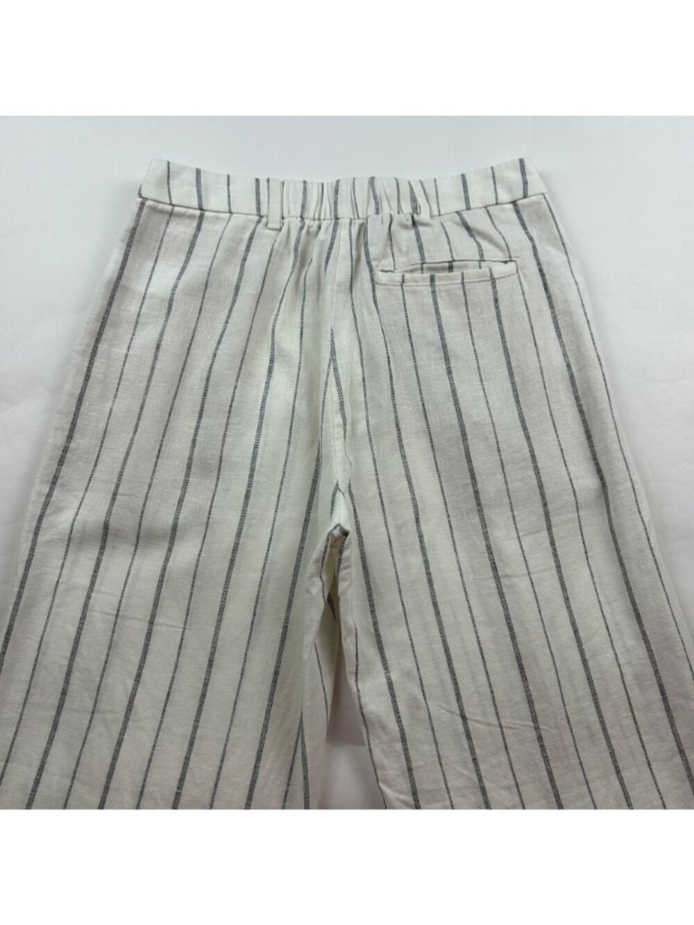 Old Navy Cream Navy Striped Linen Taylor Wide Leg Summer Trouser M - Picture 7 of 7